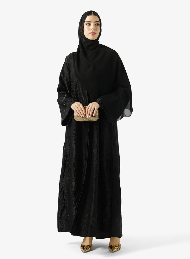 هيا كلوزيت عباية مفتوحة مطرزة بزخارف زهور وياقة على شكل - Image 1